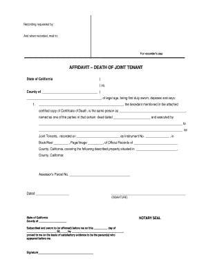 Affidavit – Death of Joint Tenant