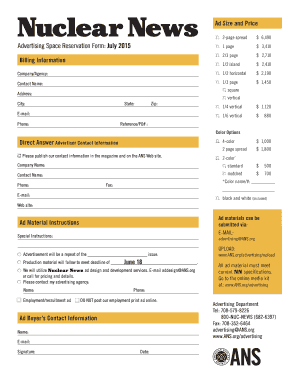 Advertising Space Reservation Form