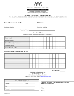 Healthcare Facility Education Form