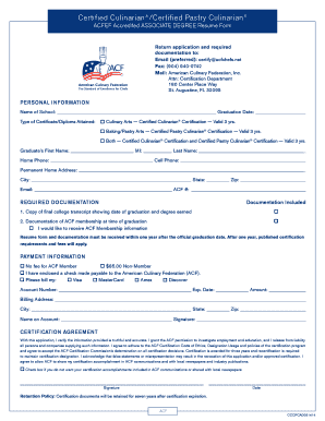 ACF Culinary Certification Application Form