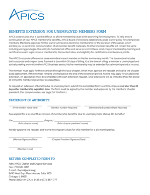 APICS Unemployed Member Benefits Extension Form