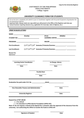 University Clearance Form for Students