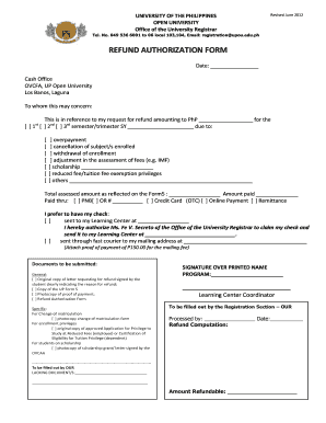 University of the Philippines Refund Authorization Form