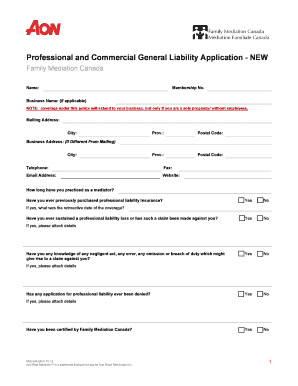 Professional and Commercial General Liability Application