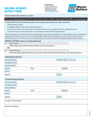 Master Builders Queensland Holding Account Deposit Form