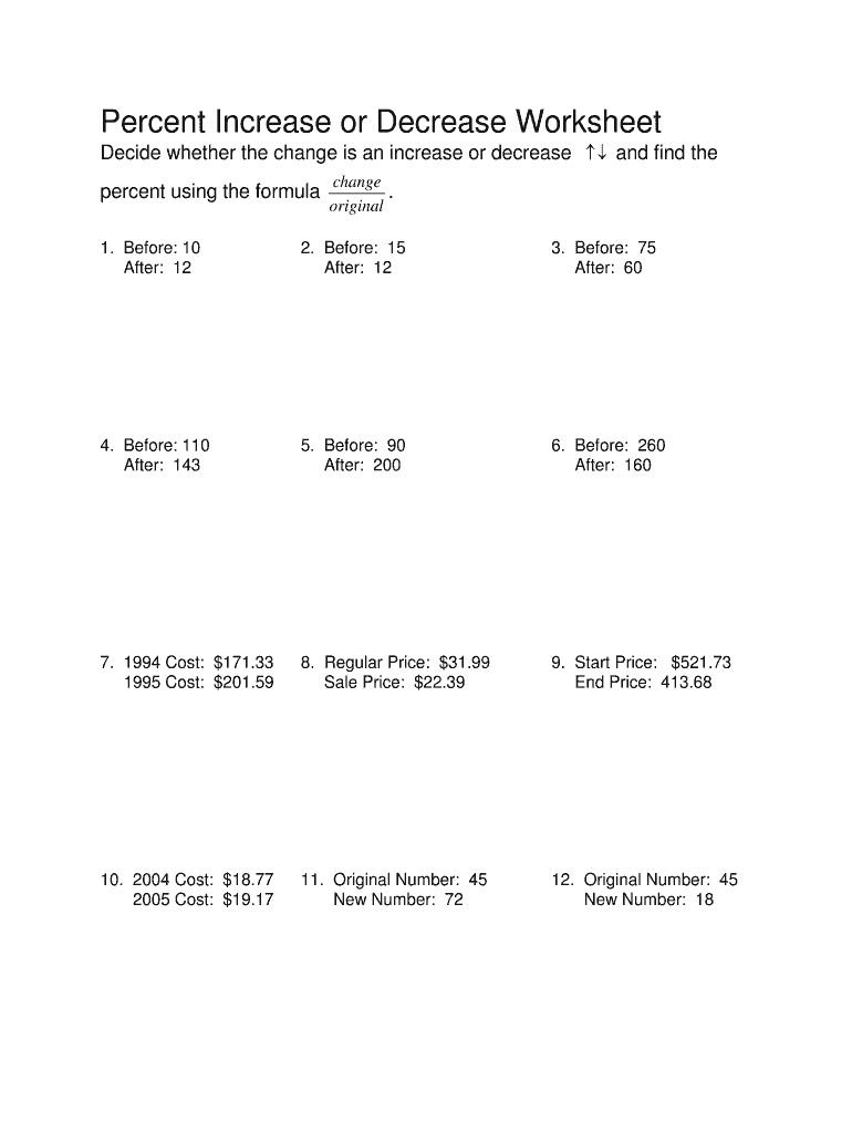 Percent Increase or Decrease Worksheet: Fill out & sign online | DocHub