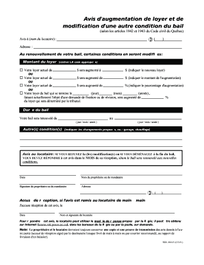 Avis d'augmentation de loyer et de modification d'une autre condition du bail
