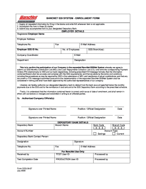 BancNet EDI System Enrollment Form