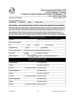 org Service Above Self Long Term Exchange Volunteer Affidavit Form for: Host Family Counselor Other Rotary Club: (Host Families each household member 18 years or older must complete this form separately) Rotary District 5100 is committed to