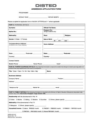 Admission Application Form