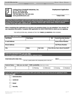 Licking/Knox Goodwill Employment Application