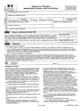 Form W-9 Request for Taxpayer Identification Number and Certification