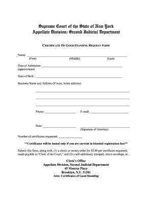 Certificate Of Good Standing Request Form - Fill Online, Printable, Fillable, Blank pdfFiller