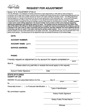 Request for Adjustment of Utility Bills
