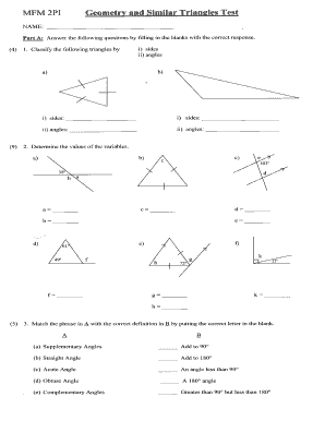 Geometry and Similar Triangles Test