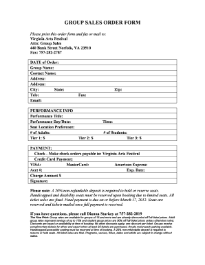Virginia Arts Festival Group Sales Order Form