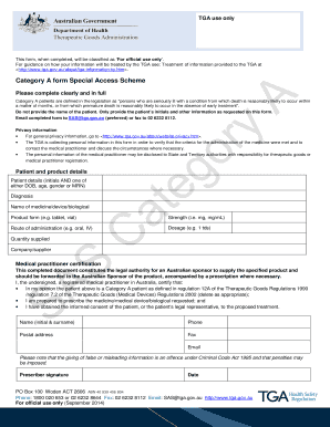 Category A Special Access Scheme Form