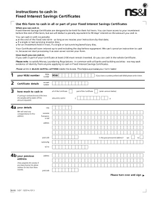 Fixed Interest Savings Certificates Cash-In Form