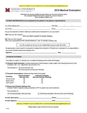 2016 Medical Exemption Form