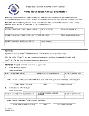 Florida Home Education Annual Evaluation