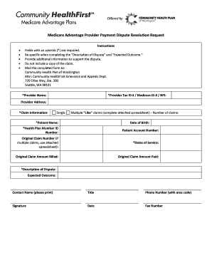 Medicare Advantage Provider Payment Dispute Resolution Request