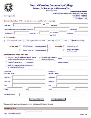 Coastal Carolina Community College Transcript Request Form