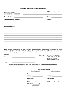 Housing Division Complaint Form