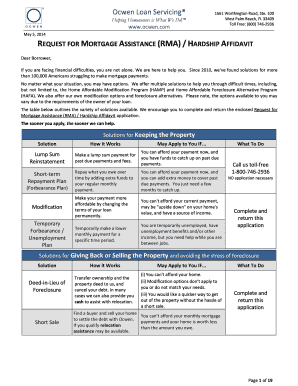 Request for Mortgage Assistance (RMA) / Hardship Affidavit