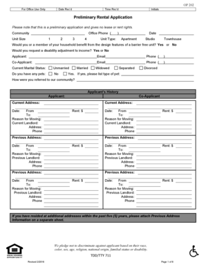 Preliminary Rental Application Form