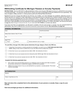Michigan W-4P Withholding Certificate
