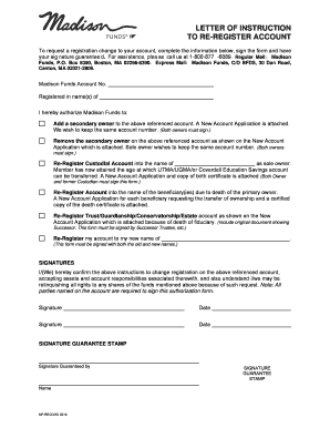 Letter of Instruction to Re-Register Account