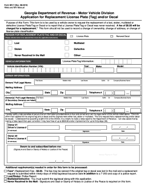 Georgia Replacement License Plate Application