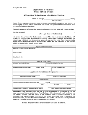 Affidavit of Inheritance of a Motor Vehicle