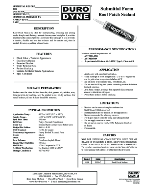 Roof Patch Sealant Submittal Form