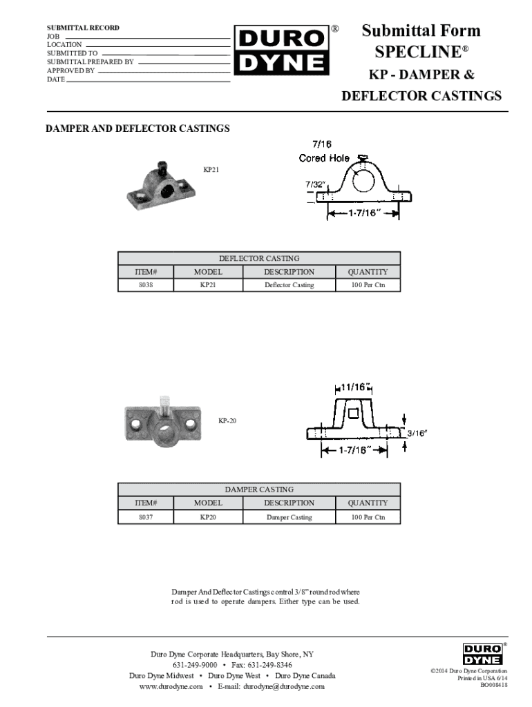 Fillable Online Specline Damper Castings Submittal Form Duro Dyne Fax