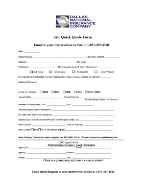 GL Quick Quote Form