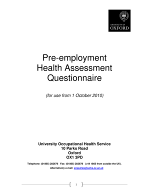 Pre-Employment Health Assessment Questionnaire