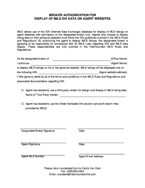Broker Authorization for IDX Data Display