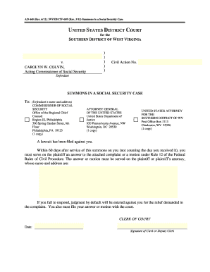 Summons in a Social Security Case