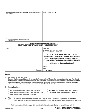 Motion for Order Imposing a Stay