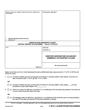 Debtor's Motion for Voluntary Dismissal of Chapter 13 Case