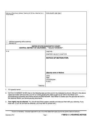 Notice of Motion for Bankruptcy Hearing