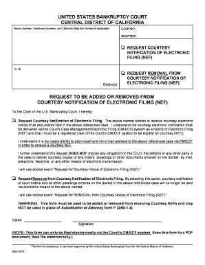 Request for Courtesy Notification of Electronic Filing