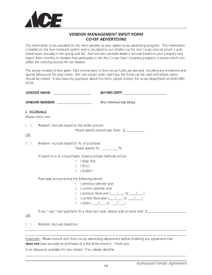 Vendor Management Co-op Advertising Form