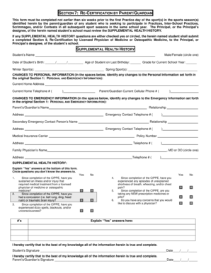 Student Re-Certification Form for Sports Participation