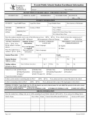Everett Public Schools Student Enrollment Form
