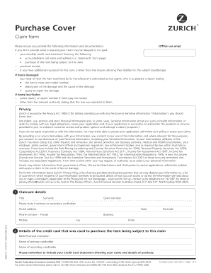 Zurich Purchase Cover Claim Form