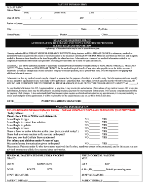 Patient Information and Vaccine Authorization Form