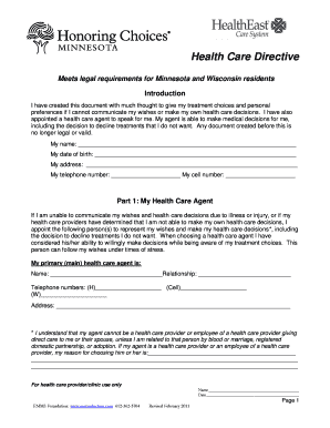 Health Care Directive for Minnesota and Wisconsin