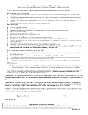 Alabama In-State Tuition Certification Form